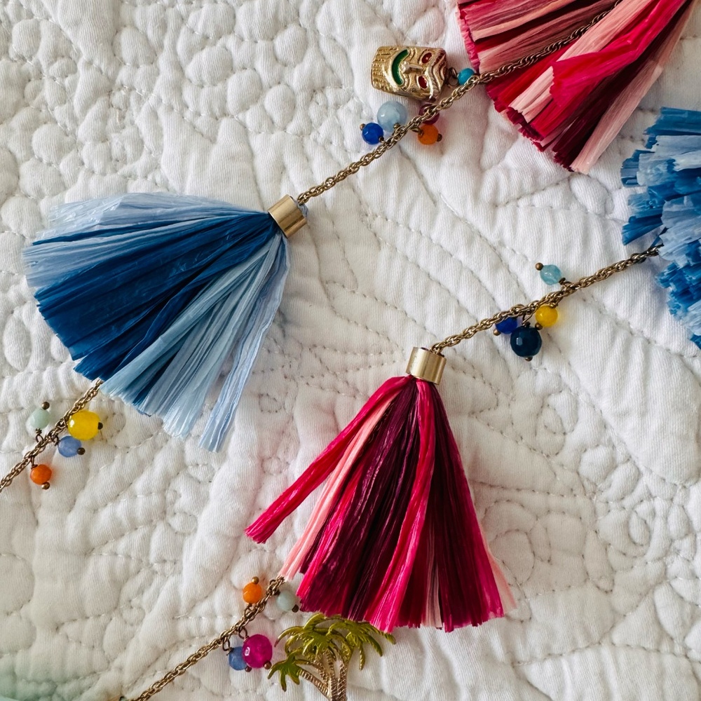 Multi Color Raffia Summer Charm Necklace - Picture 3 of 4